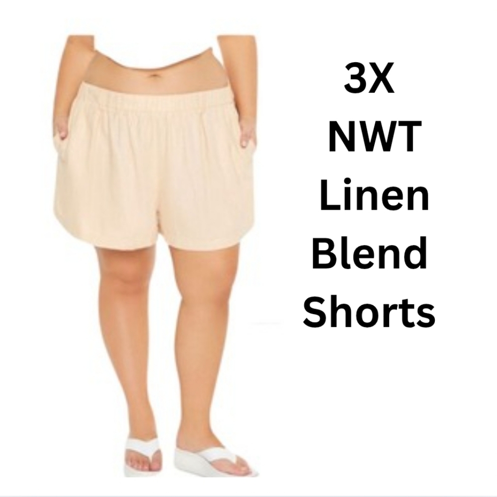 NWT 3X Linen Blend Shorts Oatmeal Neutral Casual V-2462